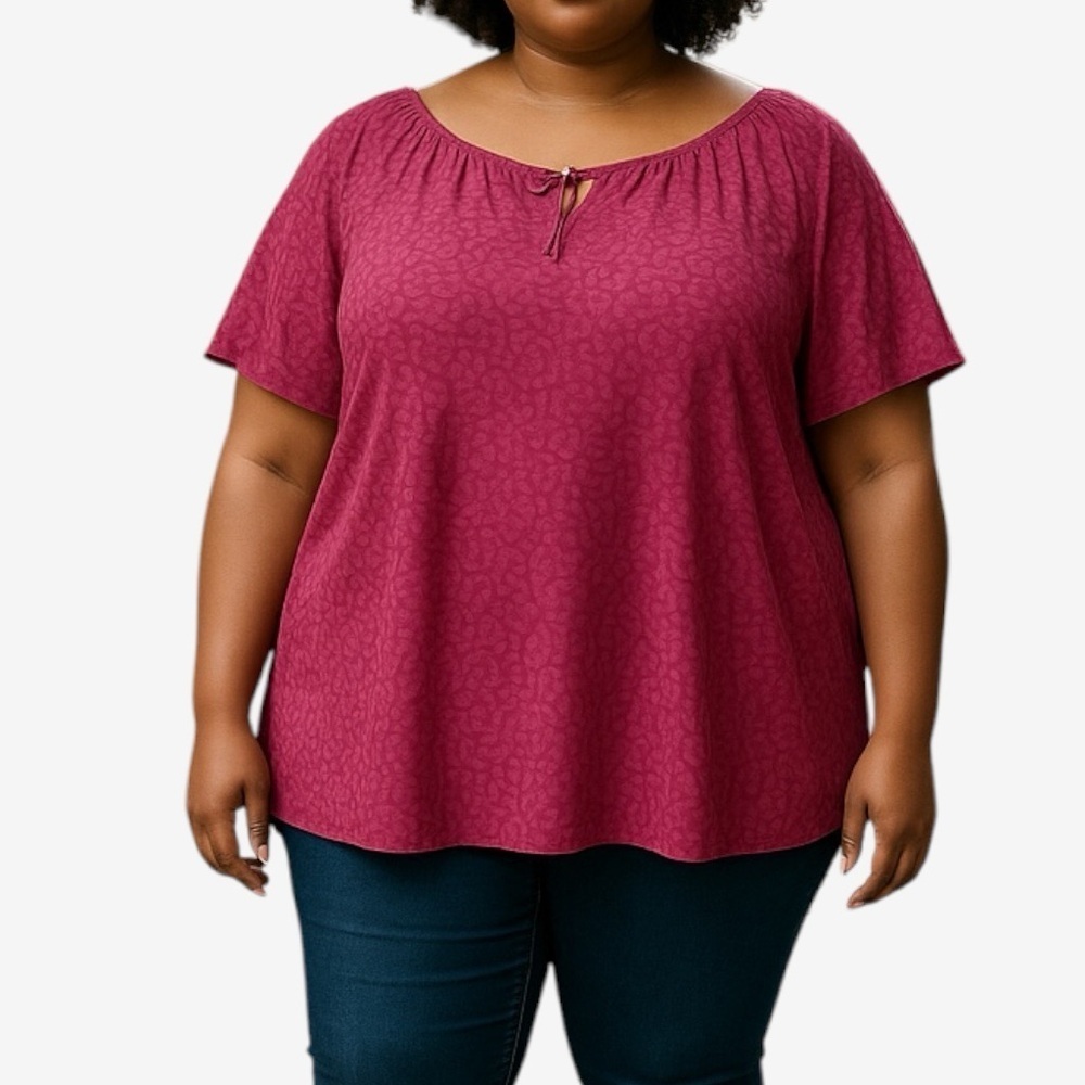 Lane Bryant | Pink/Raspberry Swing Top w Neck Tie Abstract Geometric Print 14/16